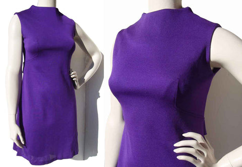 Vintage 60s Purple Dress Sleeveless Grape Plum Mini S