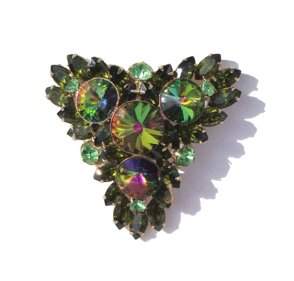 Vintage Swarovski Rivoli Brooch Watermelon Green Cocktail Pin