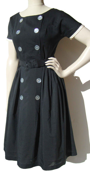 1960s Black Cotton Dress - Metro Retro Vintage