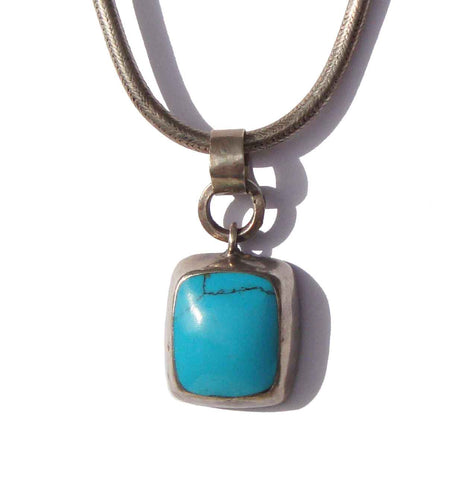 Vintage Mexican Necklace Turquoise & Sterling Silver Pendant