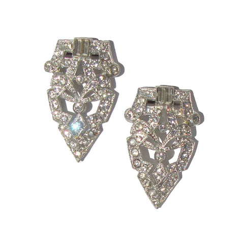 Vintage 30s Rhinestone Art Deco Dress Clips – Set of 2