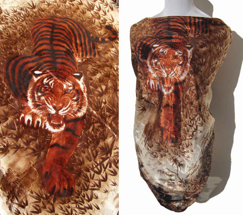 Vintage Tiger Scarf Safari Animals Chiffon Shawl 40 x 40 Inches 