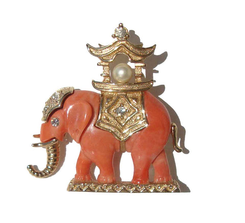 Vintage 60s Hattie Carnegie Pink Elephant Brooch