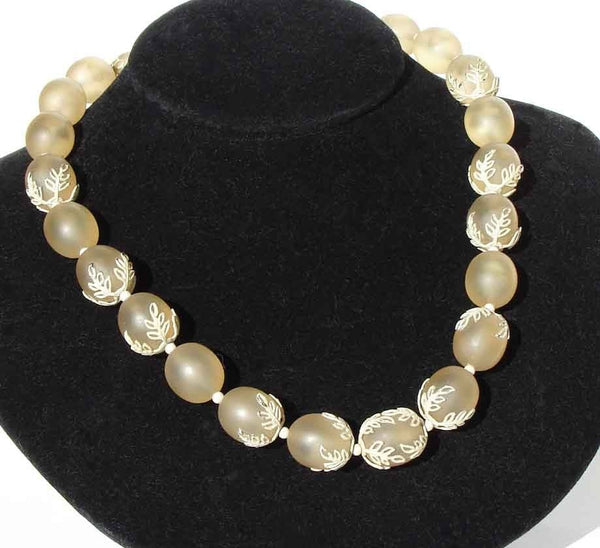 1940s Lucite & Metal Lace Beaded Necklace