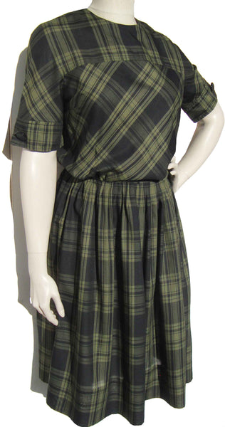 Vintage Green Plaid Dress - Nelly Don