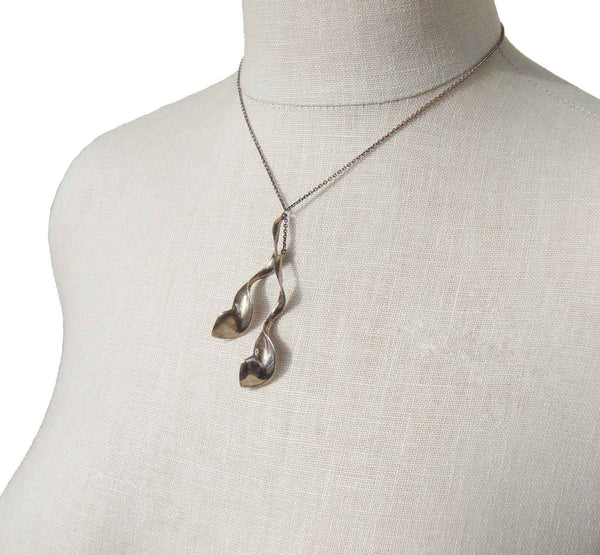 Vintage Double Drop Sterling Silver Orchid Necklace