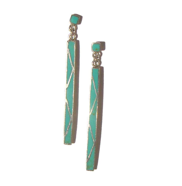 Vintage Zuni Inlay Turquoise Sterling Silver Pendant Earrings