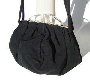 Vintage 40s Black Faille Handbag Lucite Clasp Cocktail Handbag Purse