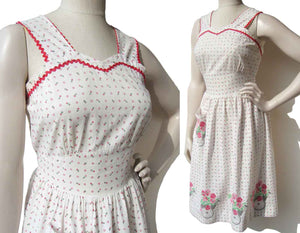 Vintage 60s Summer Dress Floral Rose Cotton S