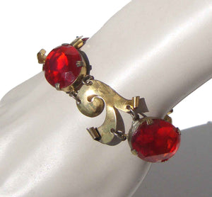 Vintage 40s Coro Craft Bracelet Red Stones & Sterling Silver Gold Vermeil