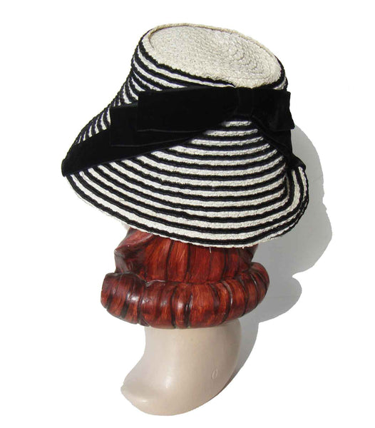 60s Ladies Raffia Velvet Hat - Metro Retro Vintage