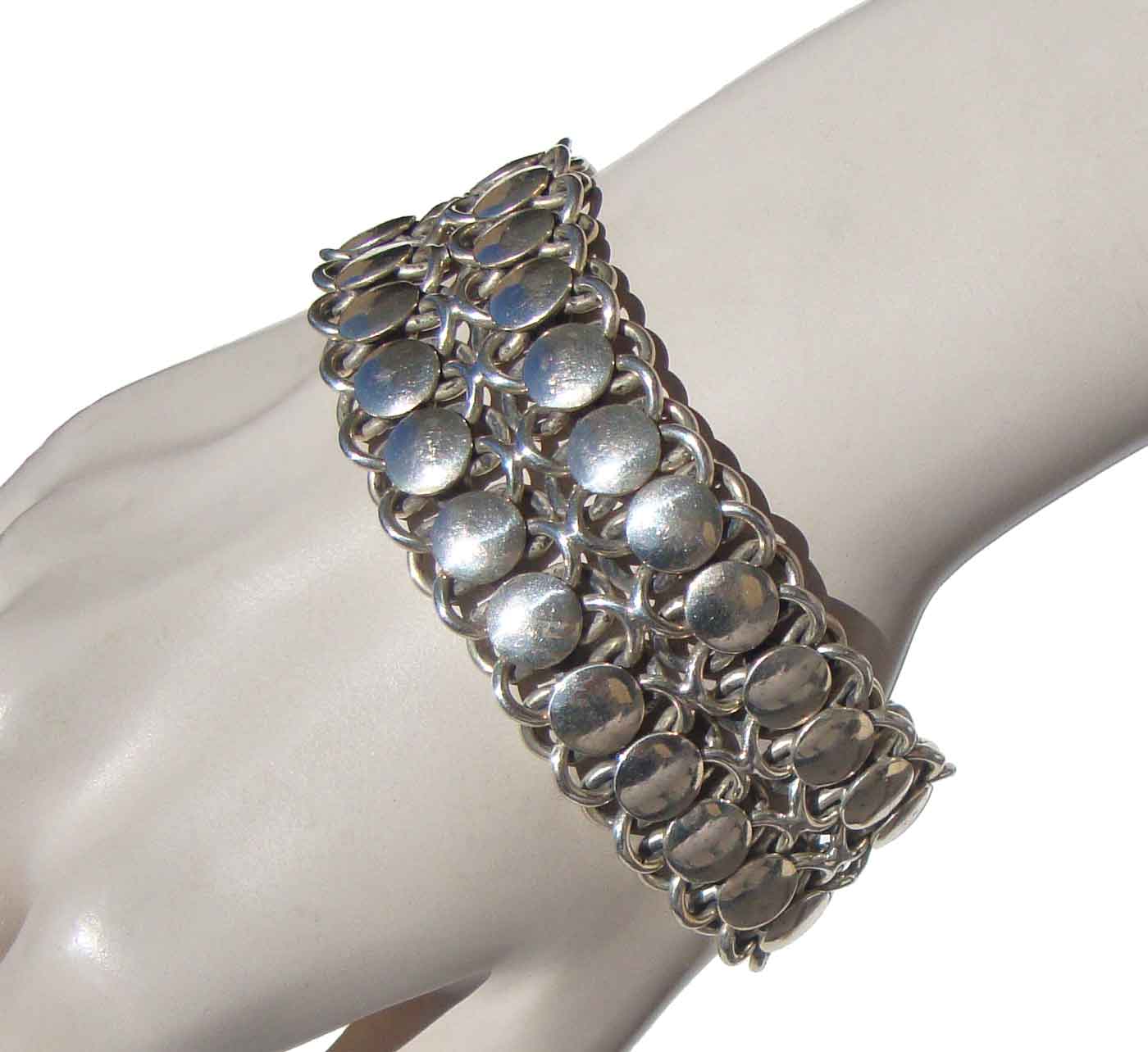 Vintage Mexican Sterling Silver Bracelet Wide Band Chain Links	