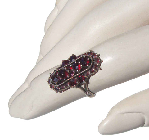Art Deco Garnet Ring 900 Silver Rose Cut Gemstones Sz 5