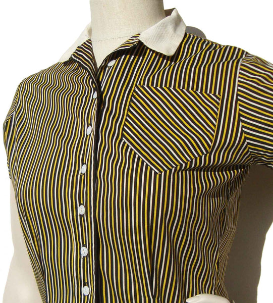 1960s Striped Shirt Blouse - Metro Retro Vintage