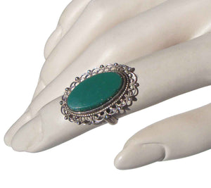Vintage 50s Mexican Ring Sterling Silver & Green Onyx