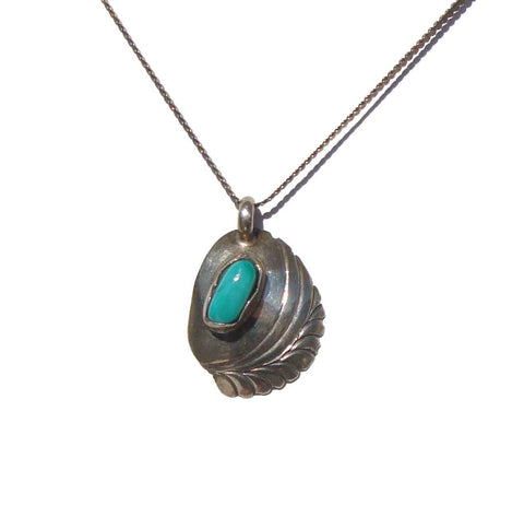 Vintage 70s Navajo Sterling Silver & Turquoise Pendant Necklace by Emers