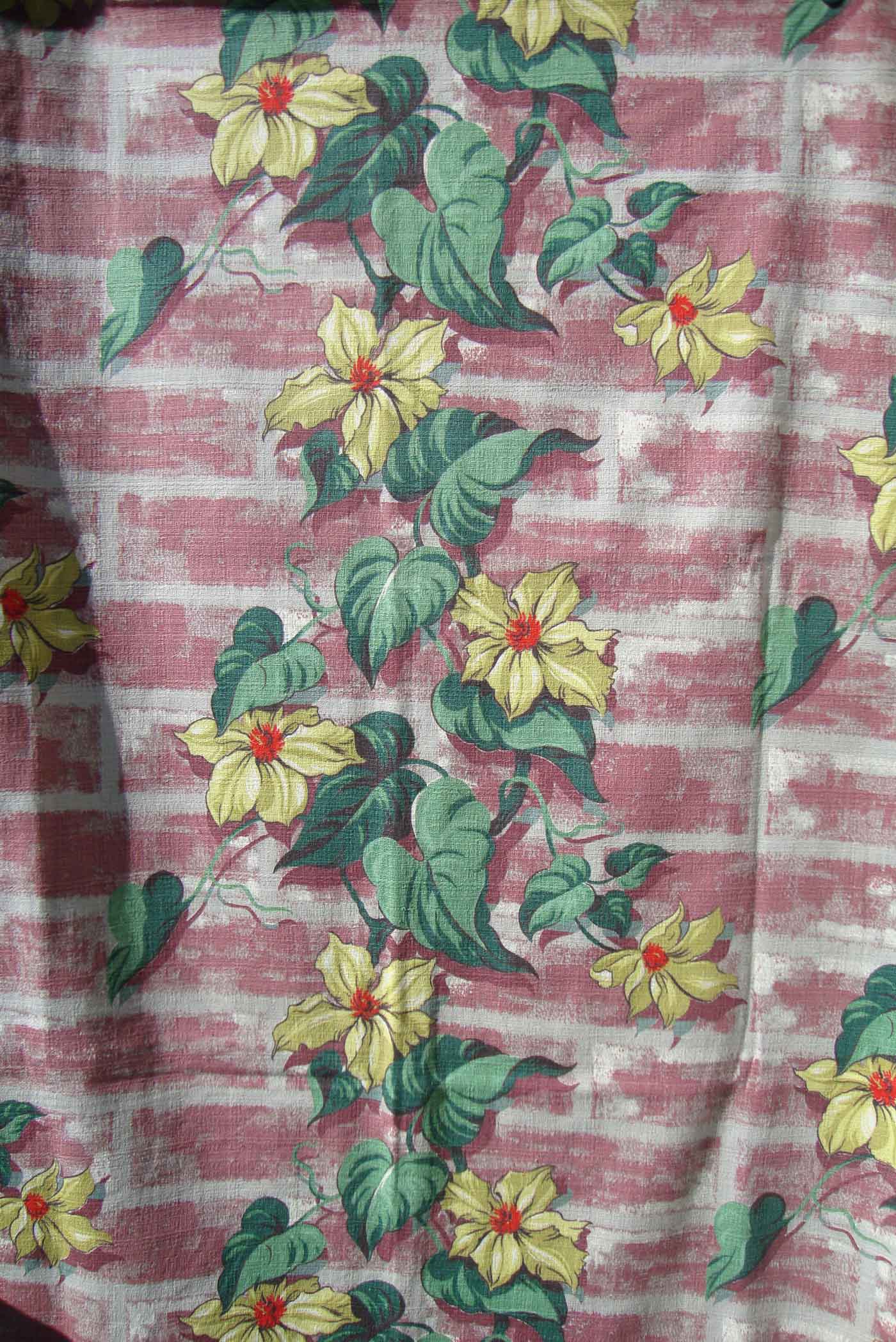 Vintage 1940s Floral Barkcloth Fabric Curtain Panel, Bamboo Green, Yellow, Mauve, 40 x buy 81 inches, 2 yards