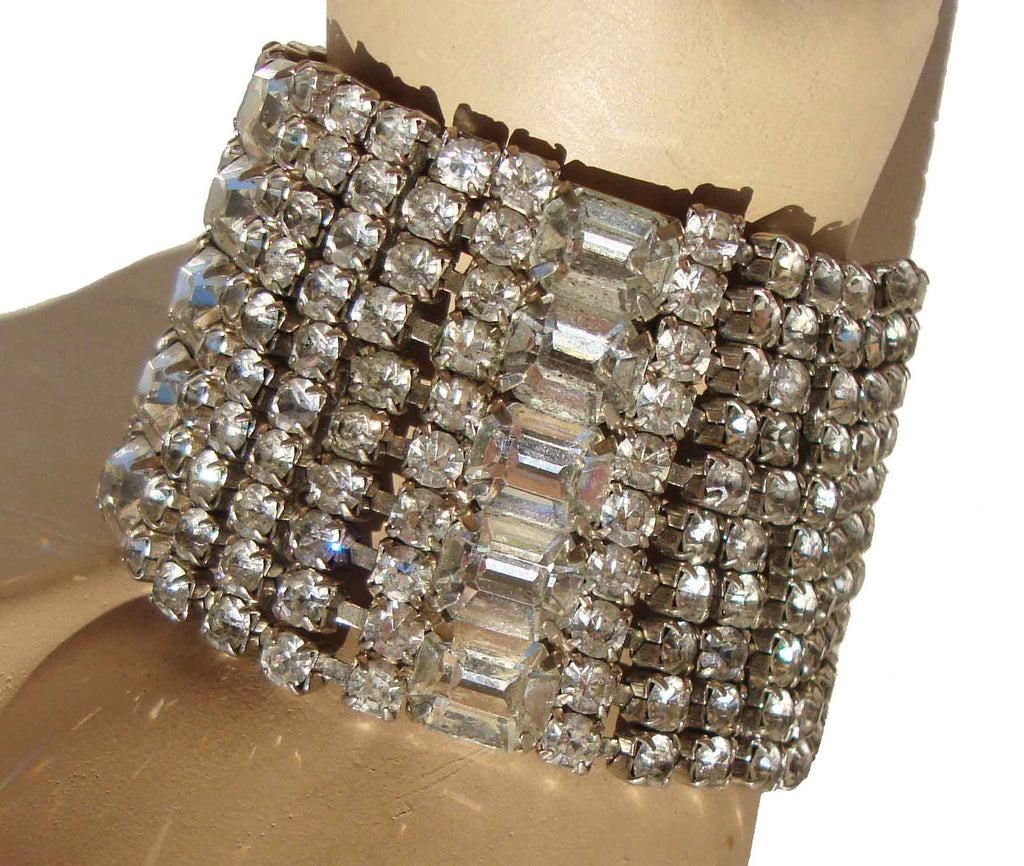 Rhinestone Decor Wide Bracelet Wraparound Bracelet Silver Plated