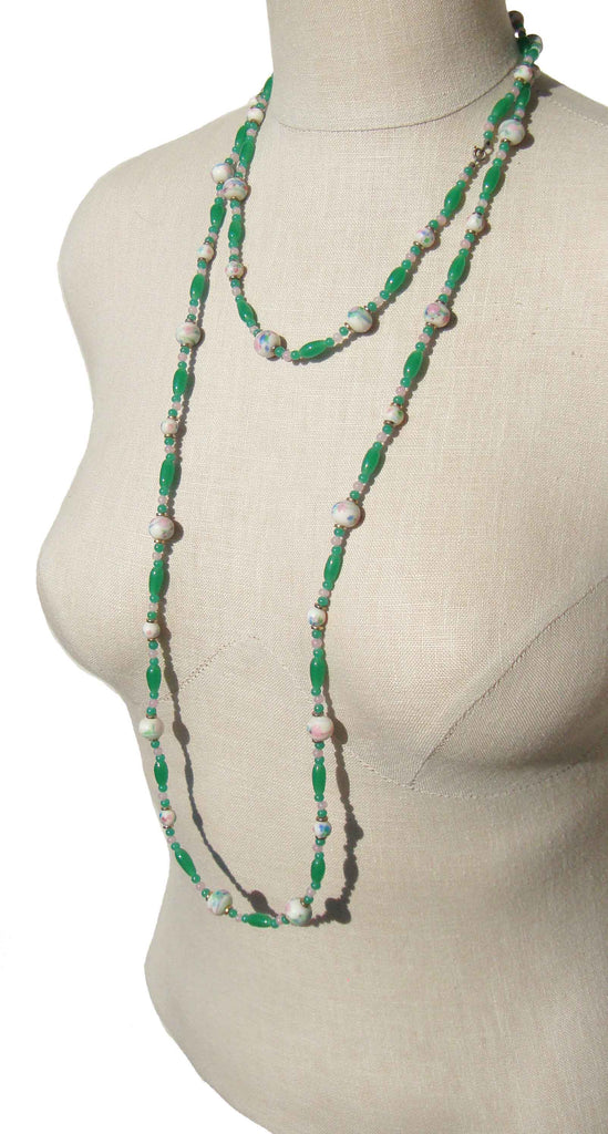 Vintage 60s Beaded Necklace Green Art Glass Japanese Millefiori – Metro ...